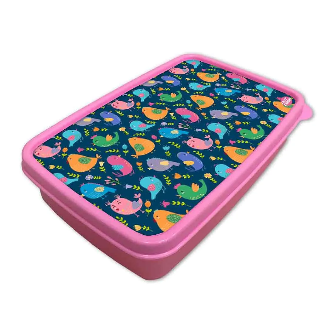 Small Plastic Sandwich Tiffin Box Square for Kids Girls - Colorful Birds