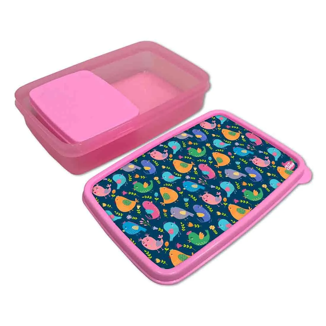 Small Plastic Sandwich Tiffin Box Square for Kids Girls - Colorful Birds