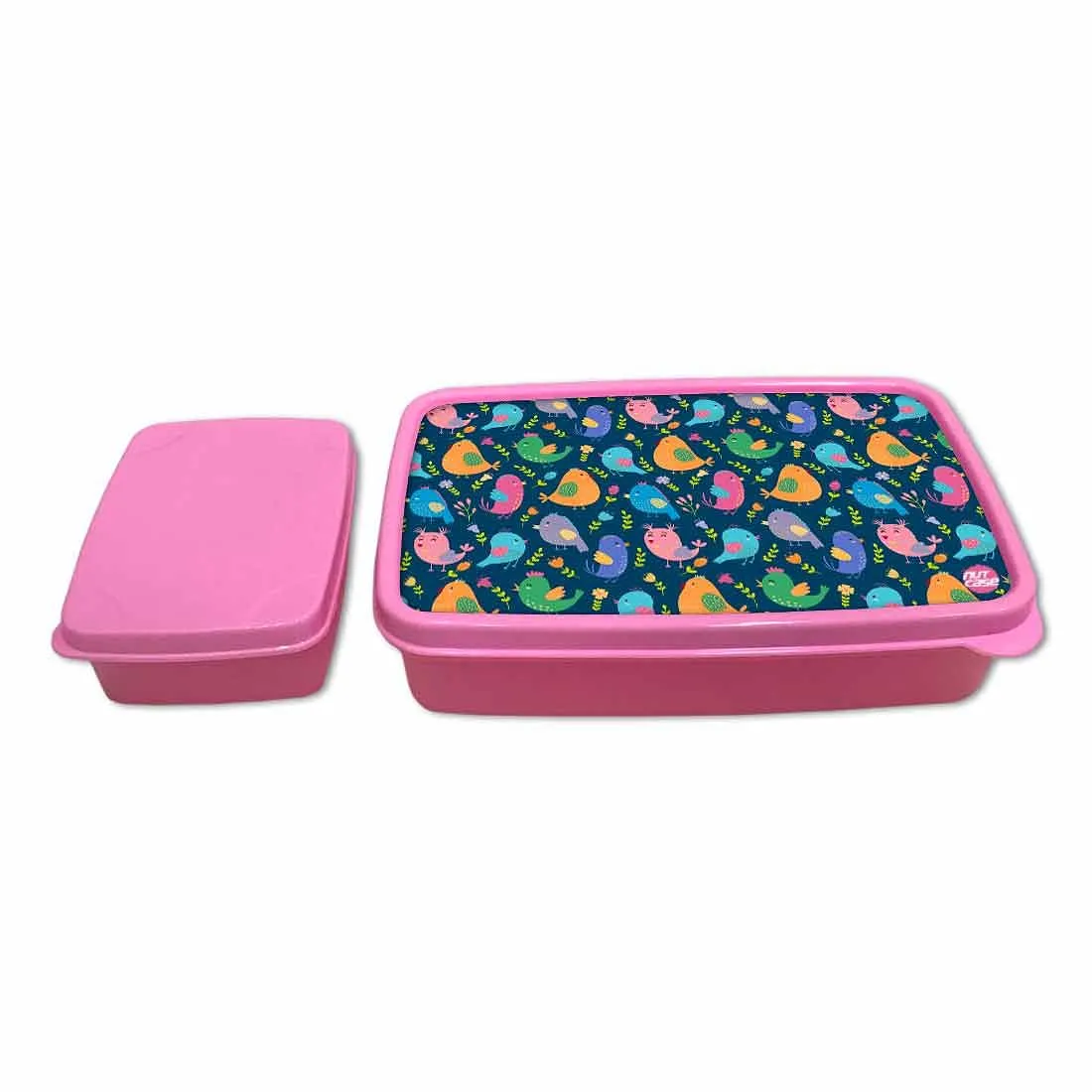 Small Plastic Sandwich Tiffin Box Square for Kids Girls - Colorful Birds