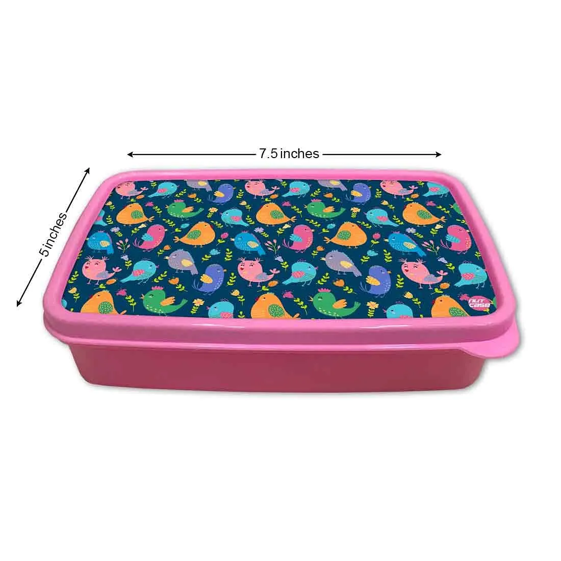 Small Plastic Sandwich Tiffin Box Square for Kids Girls - Colorful Birds