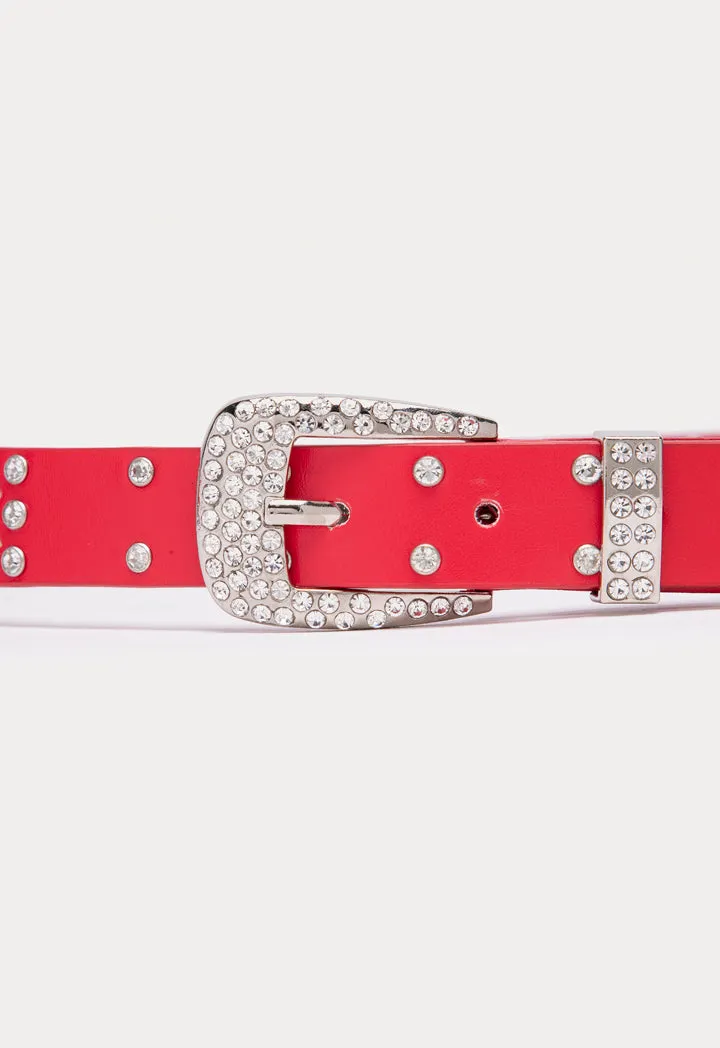 Rhinestone-Studded Buckle Belt