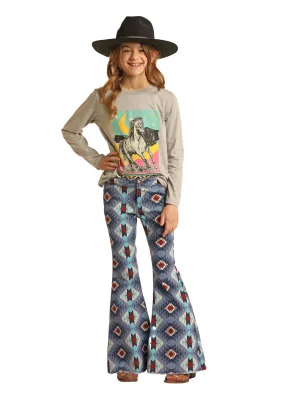 Panhandle Slim Kids Blue Aztec Bell Bottom Jeans