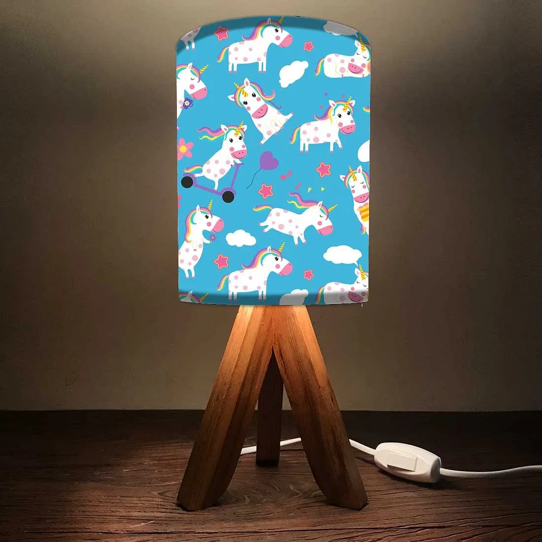 Unicorn Small Wooden Tripod Table Lamp-Kids Lamps