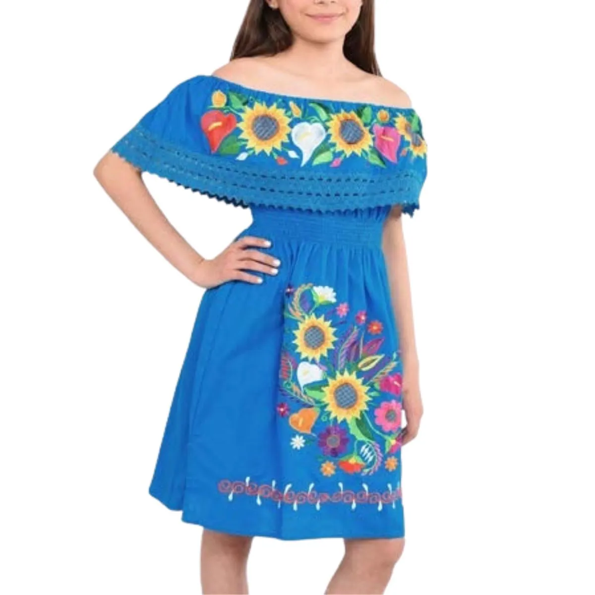 Vestido Bordado de Niña KS-77395 Blue - Embroidered Dress for kids