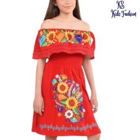 Vestido Bordado de Niña KS-77395 Red - Embroidered Dress for kids