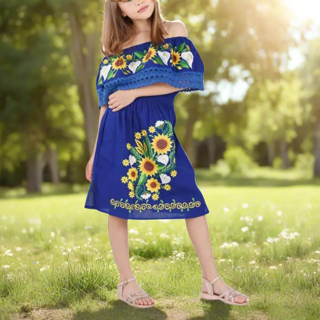 Vestido Bordado de Niña KS-77395 Royal - Embroidered Dress for kids