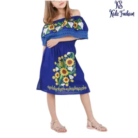 Vestido Bordado de Niña KS-77395 Royal - Embroidered Dress for kids