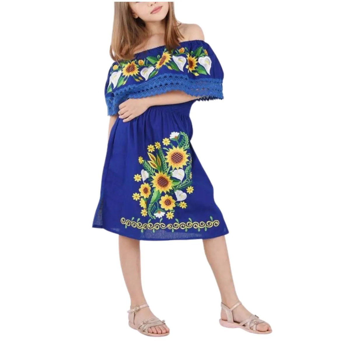 Vestido Bordado de Niña KS-77395 Royal - Embroidered Dress for kids