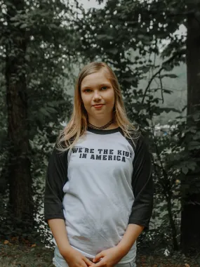 We're the Kids in America Kids Raglan Shirt - White & Black