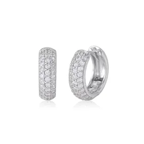 White Gold Wide Round Hoop Huggie Earrings with Pave CZ's 12mm Italy by UNICORNJ