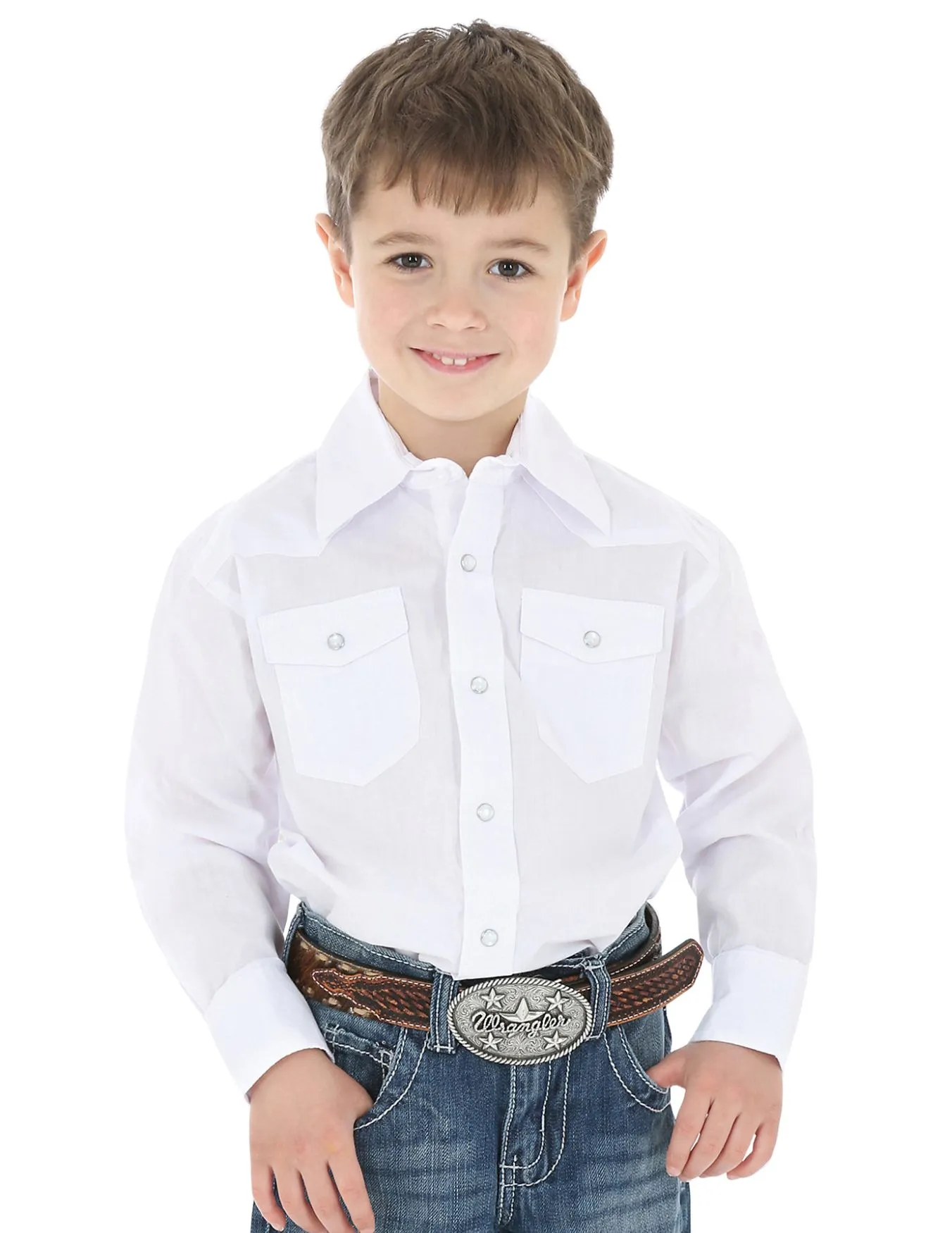 Boys White Long Sleeve Shirt by Wrangler