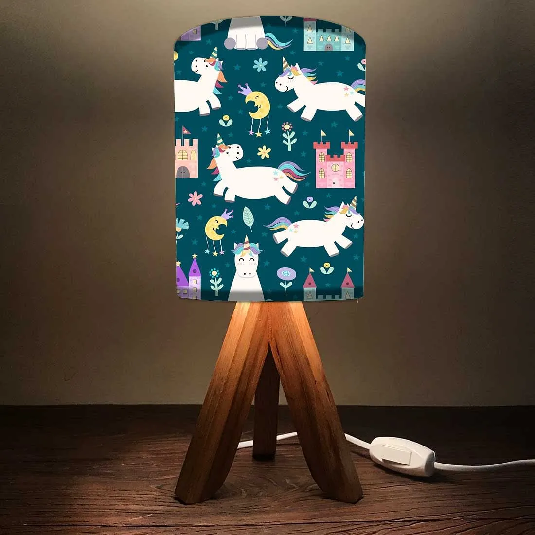 Wood Base Table Lamps For Kids -Cute Unicorn