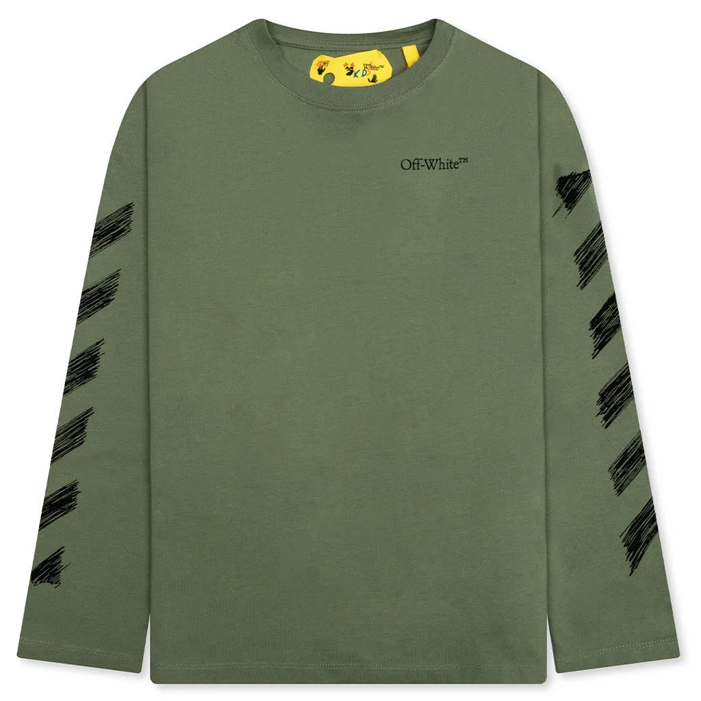 Kids Olive/Black Long Sleeve Scribble Tee