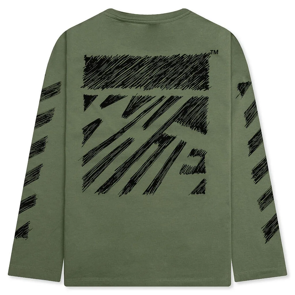 Kids Olive/Black Long Sleeve Scribble Tee