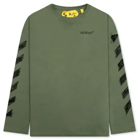 Kids Olive/Black Long Sleeve Scribble Tee